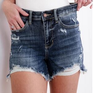Judy Blue Distressed Dark Wash High Rise Jean Shorts szXL